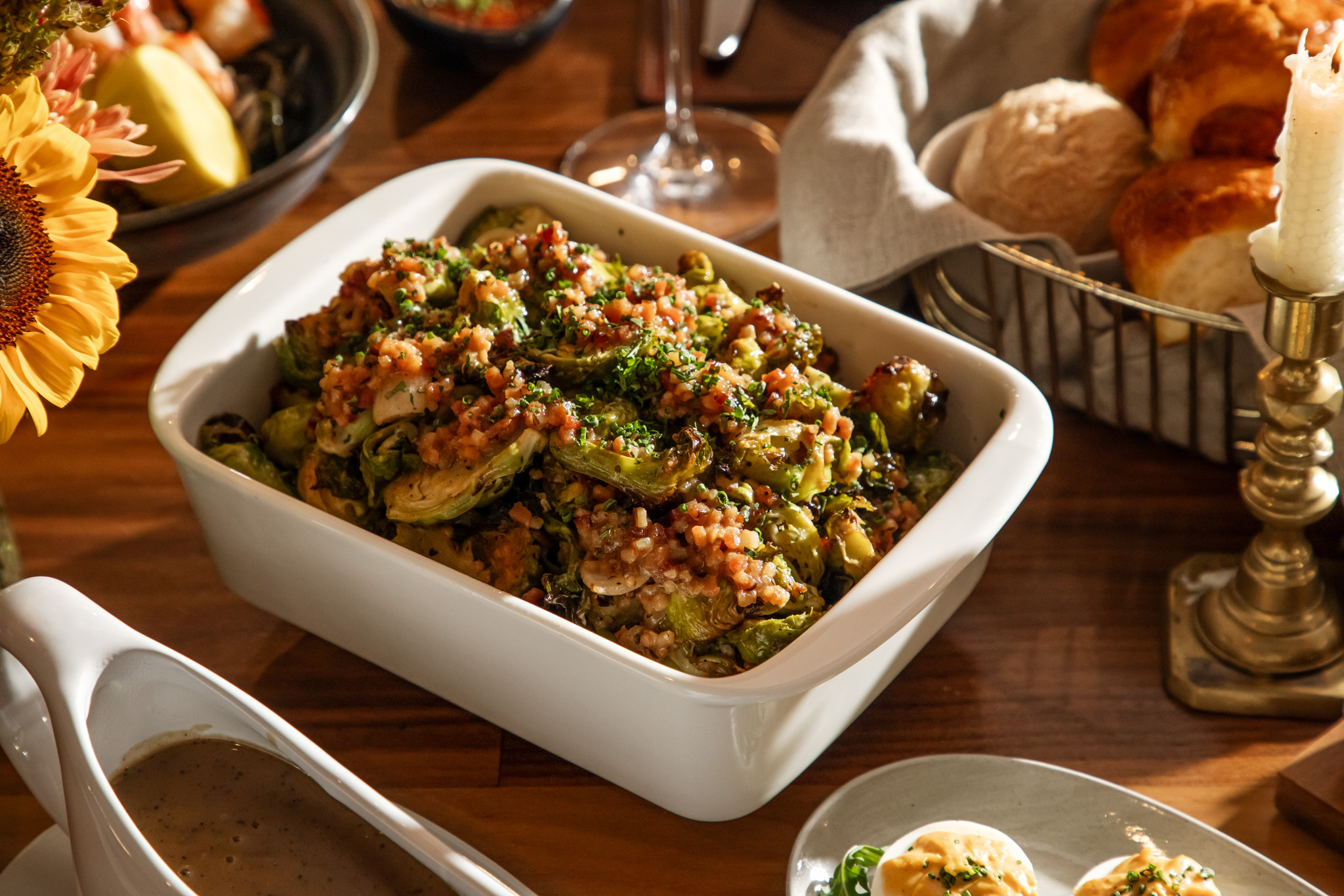 Roasted Brussels Sprouts with a Bacon-Sherry Vinaigrette